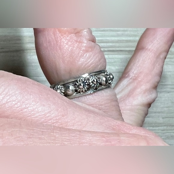 Vintage Mexico Designer DFCP Hallmarked Sterling Silver Flower Orb Ring, Size 6 - Picture 8 of 9
